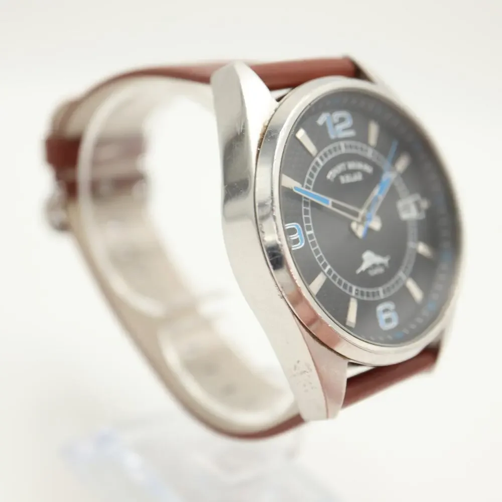 Tommy Bahama Relax Mens 42mm Date Watch Brown Leather Chipped Crystal Works READ